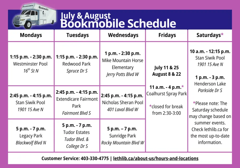 letlib.ca Lethbridge Bookmobile July August Schedule
